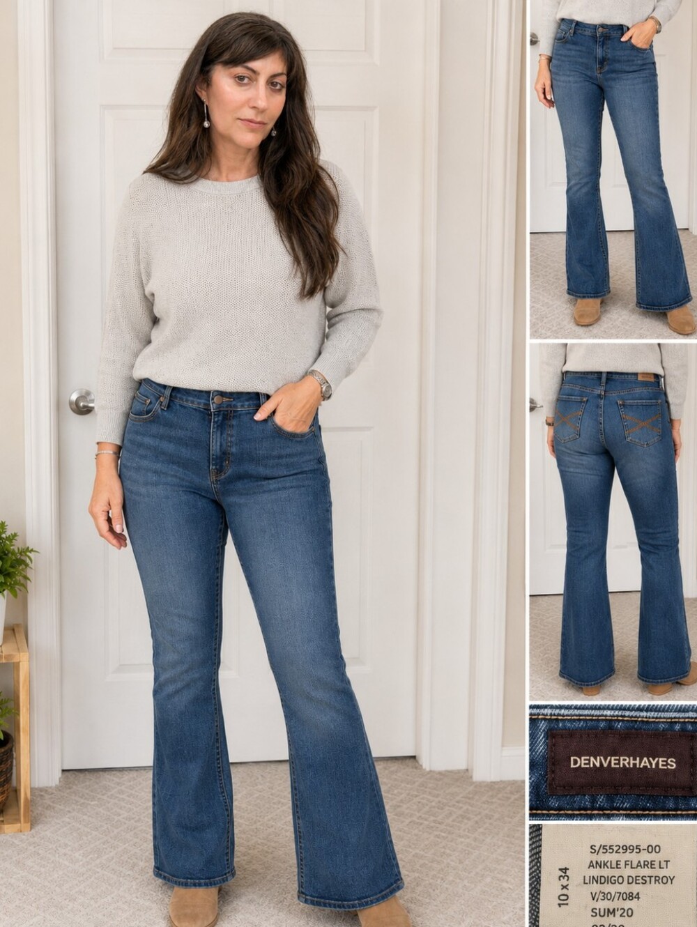 Denver Hayes Women’s Size 10 Long 34 Ankle Flare Jeans Medium Wash Stretch Denim